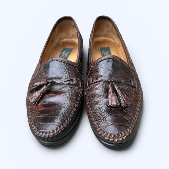 Zelli Ostrich & Leather Tassel Loafers Brown Men’s Slip On Dress Shoes Size 7.5M main image 4